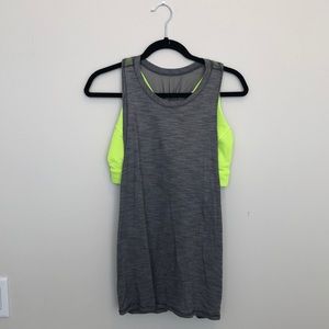 Grey Lululemon Tank with Built in Neon Green Bra